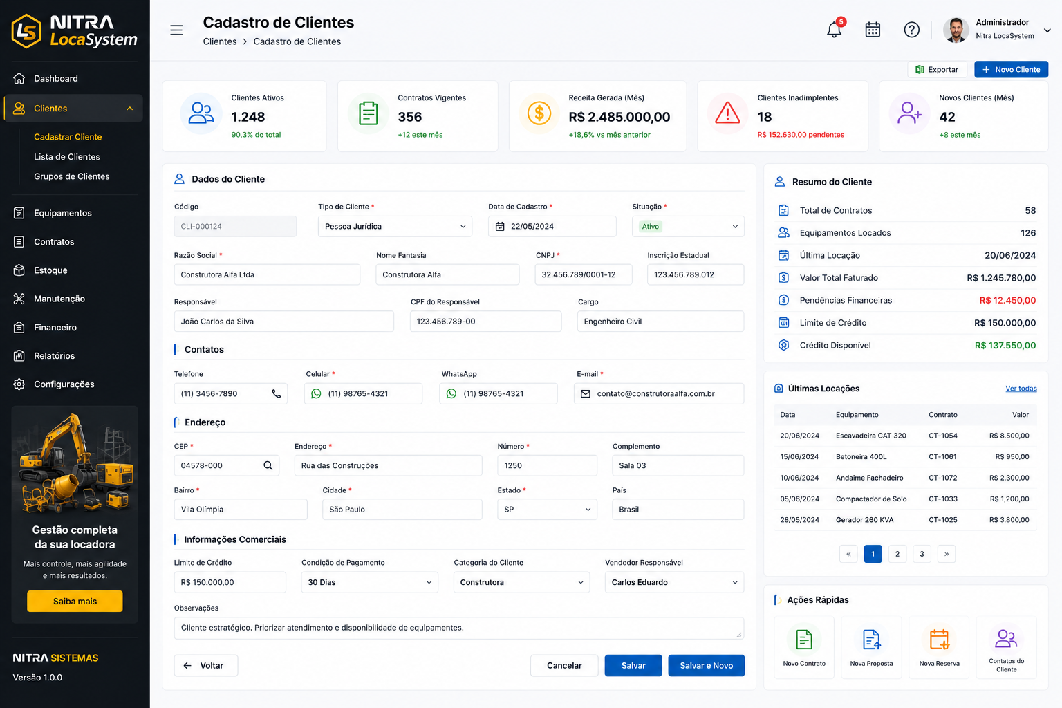 Sistema Nitra LocaSystem (Locação de Máquinas e Equipamentos)