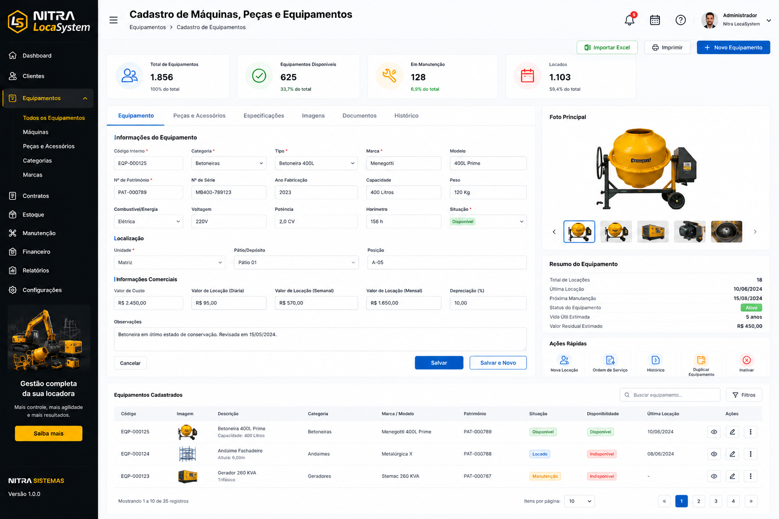 Sistema Nitra LocaSystem (Locação de Máquinas e Equipamentos)