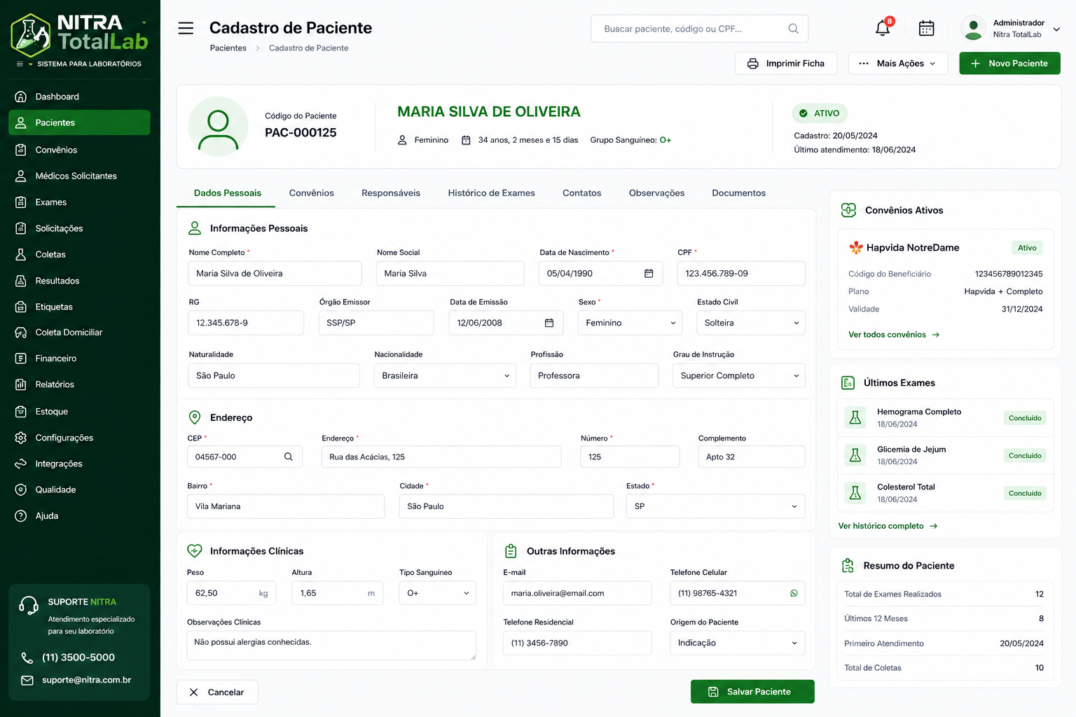 Sistema Nitra TotalLAB (Analises Clínicas)